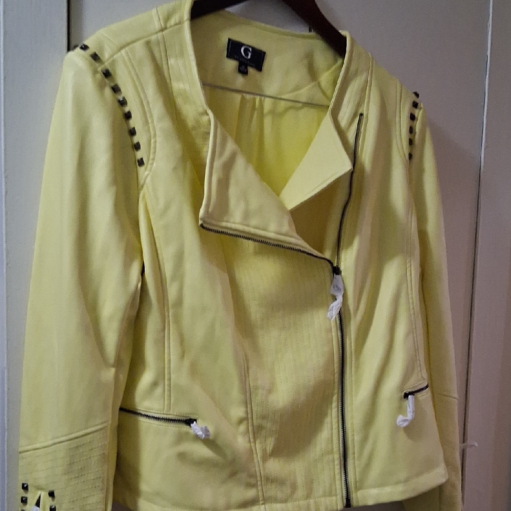 G by Giuliana Yellow Faux Leather Jacket with Studs